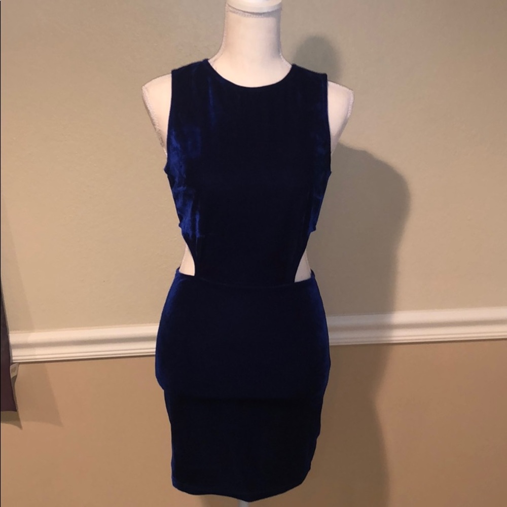 Blue velvet cut out dress